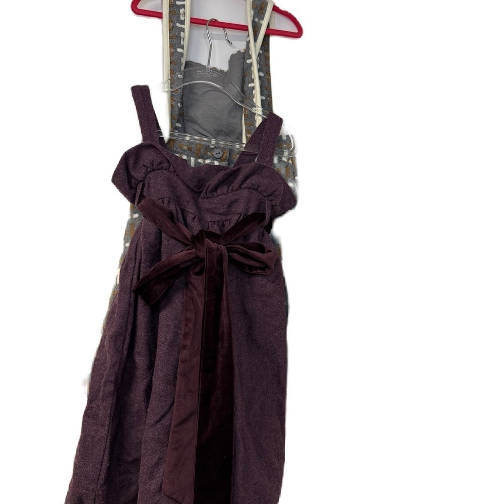 Stylish Dark Purple Dress with Bow & Gray Check Fancy Sz 6 Winter Holiday Set